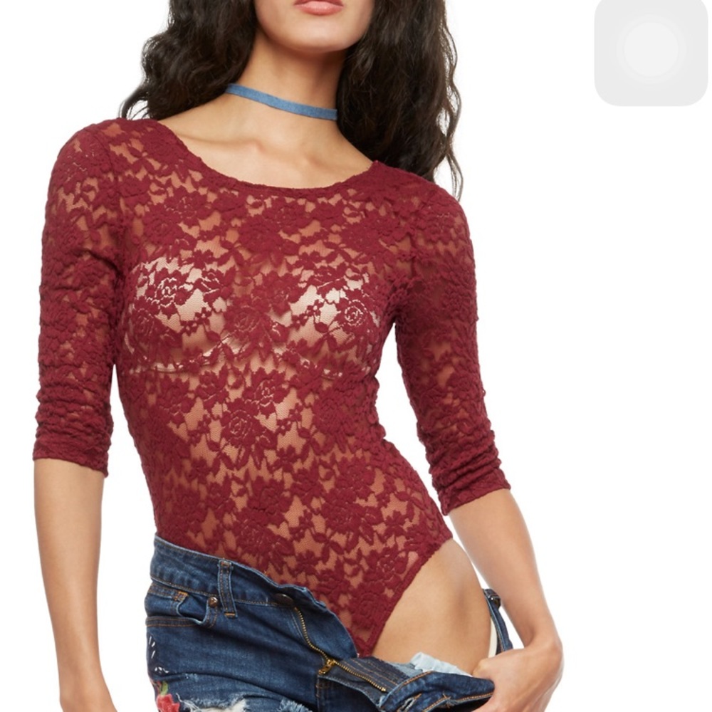 Red lace floral bodysuit